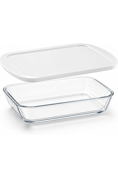 Generic Rectangular Glass Oven Trays Heat Resistant with White Plastic Lid | ...