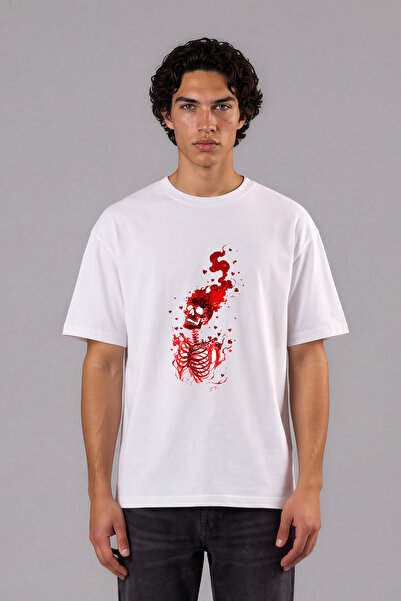 VSRN In Love Skeleton Design, prednja strana sa printom, bijela, široka majica