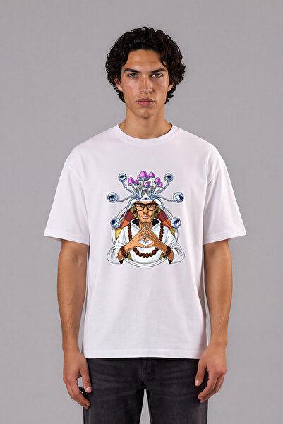 VSRN 8-Eyed Man Design Pre-Printed White Oversize T-Shirt