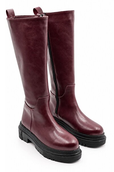 İX Raccoon Women's Burgundy Leather Thick-Toothed Sole Side Zipper Below the ...