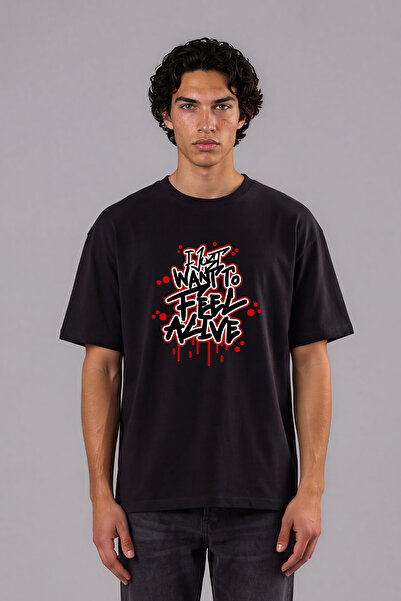 VSRN Tricou negru oversize cu imprimeu frontal I Just Design