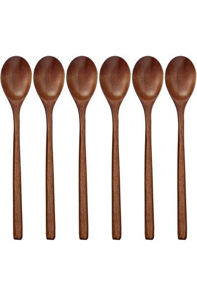 Generic ملاعق خشبية، 6 قطع ملاعق حساء طويلة المقبض للتناول والخلط والتحريك وا...