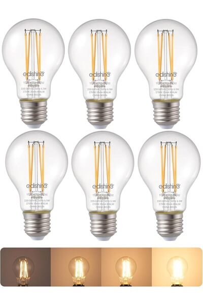 EDISHINE 6 قطع من مصابيح LED إديسون القابلة للتعتيم E27، 6.5 واط، 2700 كلفن، ...