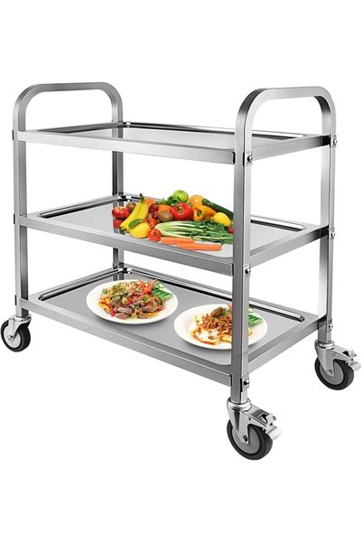 MARADAN Marada Kitchen Trolley with 3 Stainless Steel Shelves with Locking Wh...