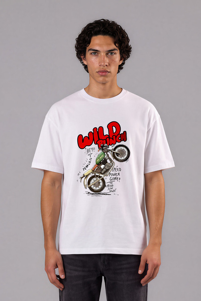 VSRN Wild Runch dizajn, prednja strana sa printom, bijela oversize majica