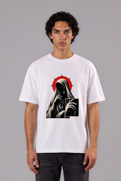 VSRN Tricou oversize alb cu imprimeu frontal, cu design atractiv pentru femei