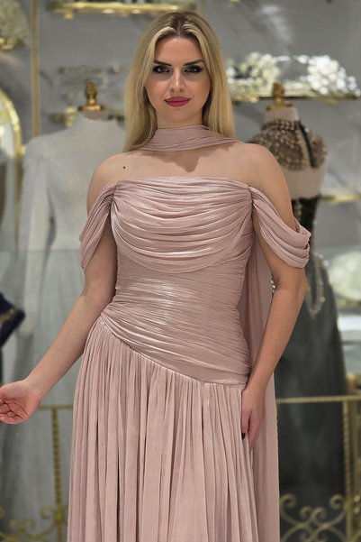 Yonca Moda Evi Pudra Jan Jan Drapeli Ay Kol Abiye 2707