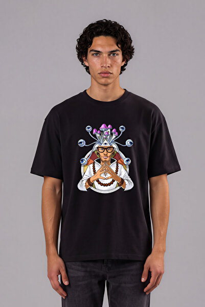 VSRN 8-Eyed Man Design Pre-Printed Black Oversize T-Shirt
