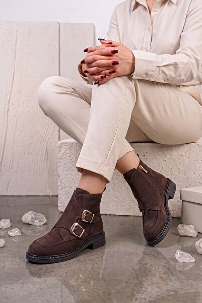 Stilbagshoes Lorva Genuine Leather Suede Women's Boots with Double Buckle Det...