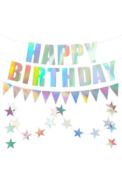 Generic Happy Birthday Banner, Birthday Decorations Set with Star Garland & P...