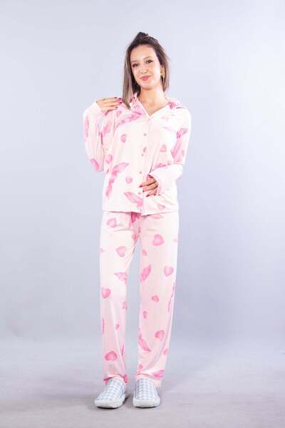 Mckanzie 27023 Milan Soft Winged Heart Pattern Shirt Collar Long Sleeve Top L...