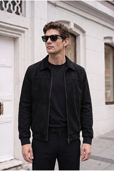 BASEL.CO Slim Fit Basic Polo Collar Suede Jacket