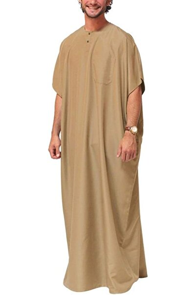 Generic ثوب رجالي إسلامي، قميص نوم للرجال، ملابس منزلية عرقية بأكمام قصيرة، ع...