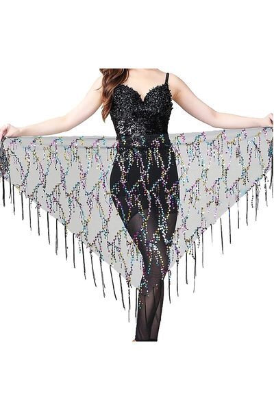 Generic Belly Dance Hip Scarf, Sequins Tassel Skirt, Latin Dance Hula Hip Bel...