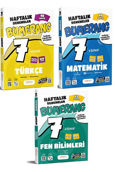 Günay Yayınları 7. Sınıf Bumerang Türkçe + Matematik + Fen 40 Haftalık Deneme...