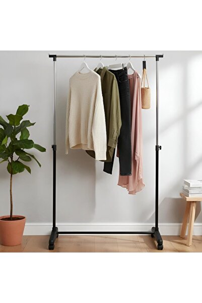BUNCA 👗 160cm Floor-Standing Clothes Rack, Black Adjustable Stand with Wheel...
