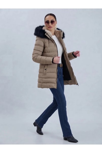 PIQUE Women's Fur Hooded Inflatable Coat Yasmin