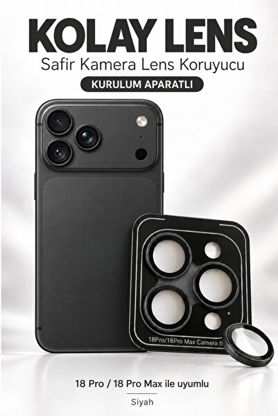 Evax [Kolay Lens] iPhone 18 Pro Max / 18 Pro Uyumlu Siyah Kolay Kurulum Apara...
