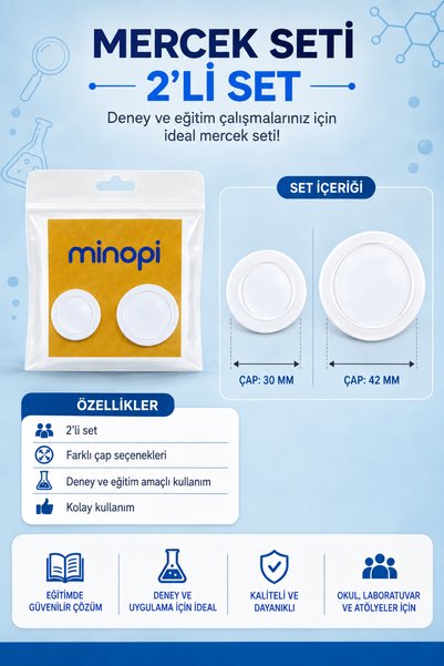 Minopi 2’li Mercek Seti 30 mm ve 42 mm – Deney, Eğitim ve Teleskop Yapımı İçin