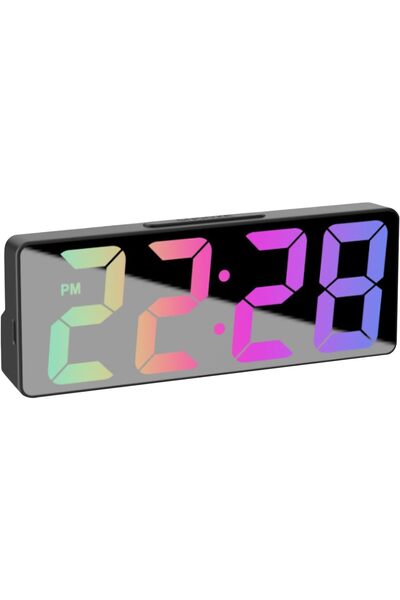 Generic ساعة منبه رقمية بسطح مرآة مع إضاءة ليلية LED، أرقام كبيرة 12/24 ساعة،...