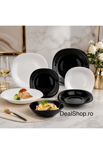 dealshopromania Set de veselă ATLAS 19 piese în opal, alb și negru, pentru 6 ...
