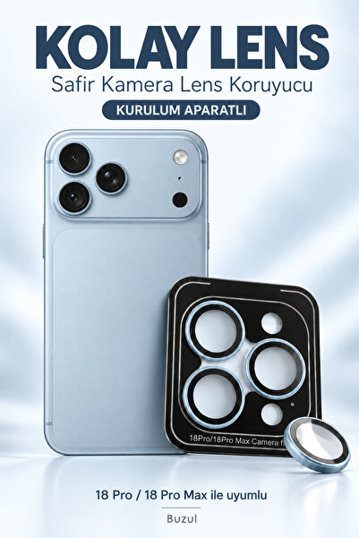 Evax [Kolay Lens] iPhone 18 Pro Max / 18 Pro Uyumlu Buzul Rengi Kolay Kurulum...