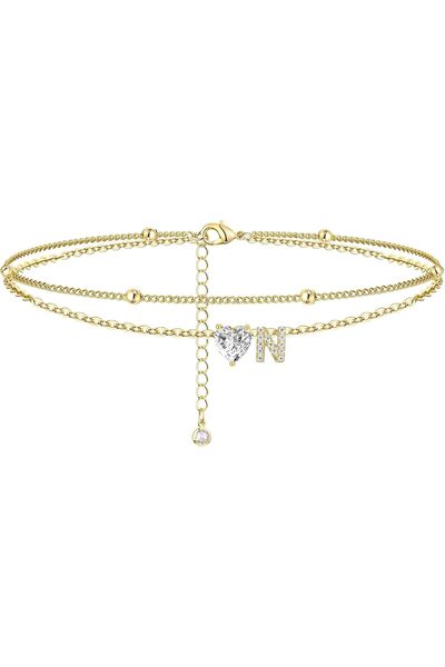 Generic Ankle Bracelets for Women Waterproof 14K Gold Plated CZ Initial Ankle...
