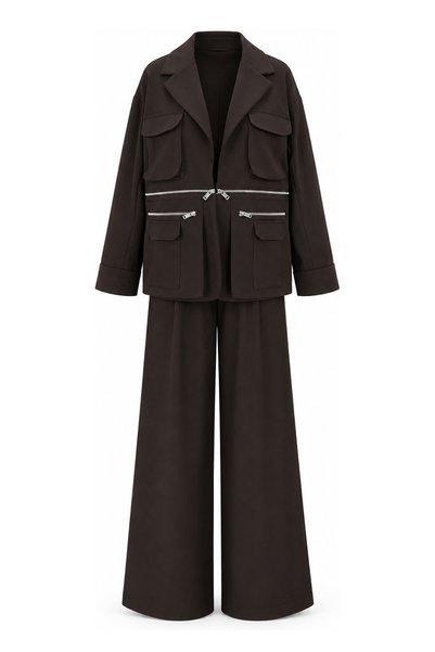 Özge Özgenç Zipper Detailed Jacket and Pants Set