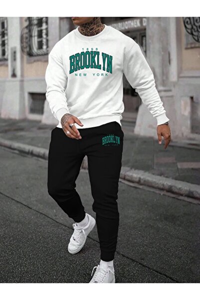Vordevia Brooklyn Printed 3 Threaded Yarn Embroidered Top and Bottom Tracksui...