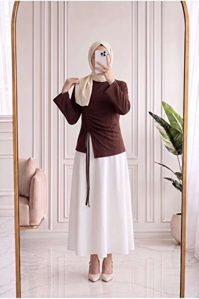 Holehola بلوزة أرمينا بأكمام واسعة ورباطات-SS13231 بني
