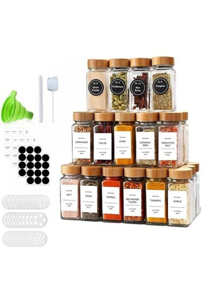 Generic 24 Pcs Spice Jars with Labels, 4 oz Seasoning Containers with Bamboo ...