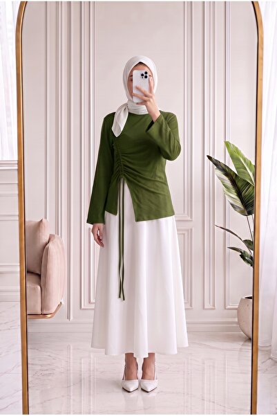 Holehola بلوزة أرمينا بأكمام واسعة ورباطات-SS13231 كاكي