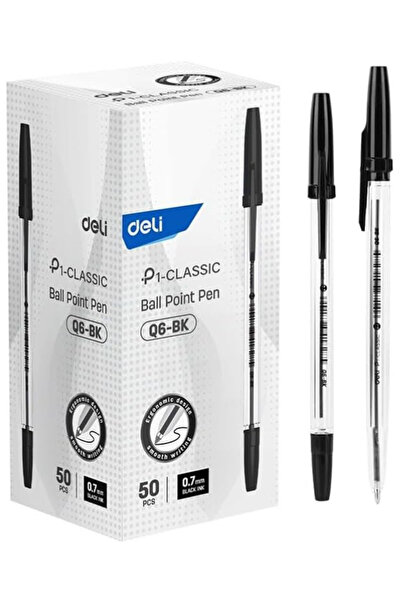 Deli Q6 Smooth Ballpoint Pen 50-Pieces, 0.7 mm Size, Black
