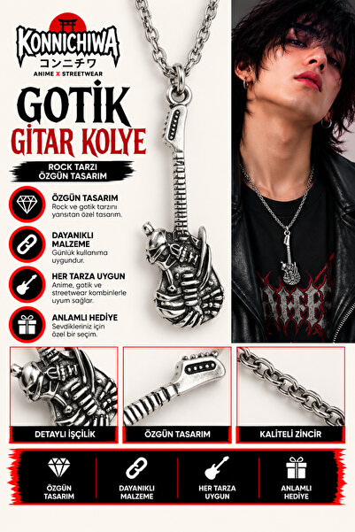 FG KONNİCHİWA Guitar Necklace – Rock Metal Music Themed Chain Necklace with G...