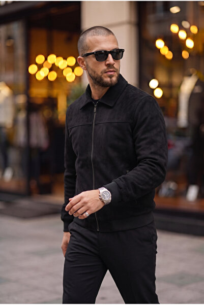 BASEL.CO Polo Collar Slim Fit Suede Jacket