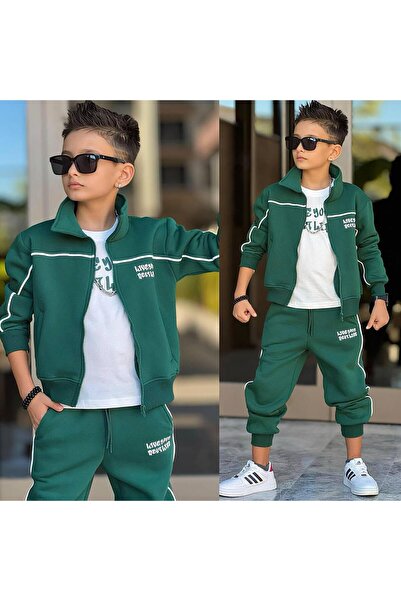 aykidsclup Boys' 3-Piece Hooded 3-Yarn Tracksuit Set – Zip-Up Jacket, T-Shirt...
