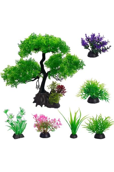 Generic 7 قطع من النباتات البلاستيكية الاصطناعية لتزيين أحواض السمك، نباتات م...