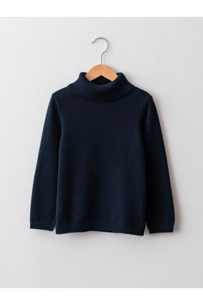 LC Waikiki Navy Blue Turtleneck Basic Long Sleeve Girls' Slim Knit Sweater