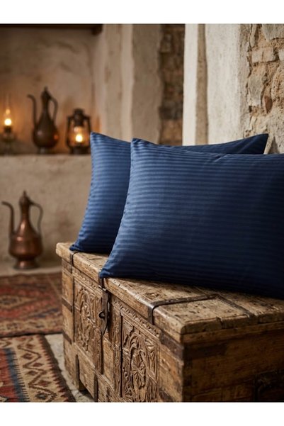 CAQQA Striped Satin 2 Pcs 50X70 cm Navy Blue Pillowcases