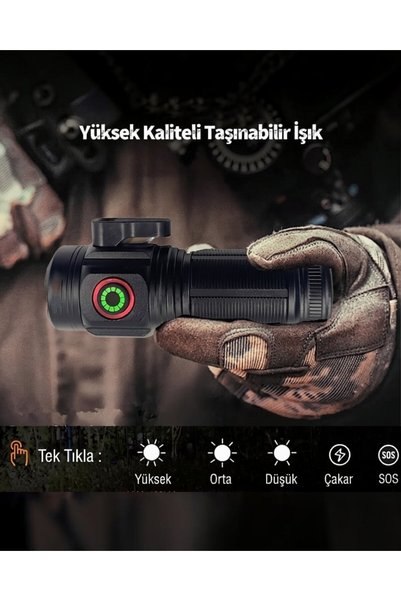 lstri Kamp Karavan Mini cep el feneri Acil Durum Araç 15W Güçlü LED Şarjlı Yedek Pilli Taşıma Çantalı Taşınabilir şarjlı mıknatıslı beyaz led 10000 Lümen
