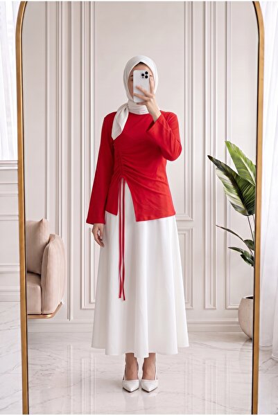 Holehola بلوزة أرمينا بأكمام واسعة ورباطات-SS13231 أحمر