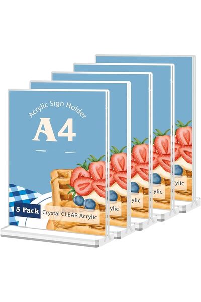 Generic Acrylic Sign Holder 5 Pack, A4 Double Sided Clear Display Stand Table...