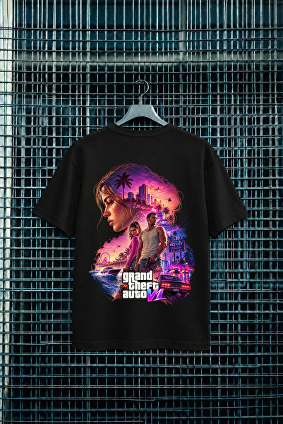 PURE POWER GTA VI Grand Theft Auto 6 Unisex Baskılı Tişört Oversize Boxy Fit ...