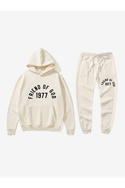 Vordevia Women's and Men's Printed 3-Yarn Threaded Top and Bottom Tracksuit Set
