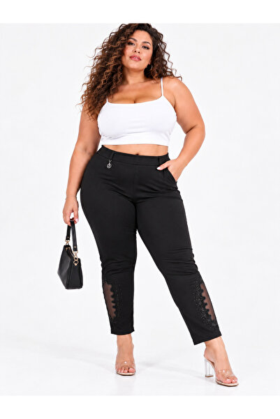 ZANESSI Plus Size High Waist Tulle and Stone Embellished Piped Leg Women's Tr...