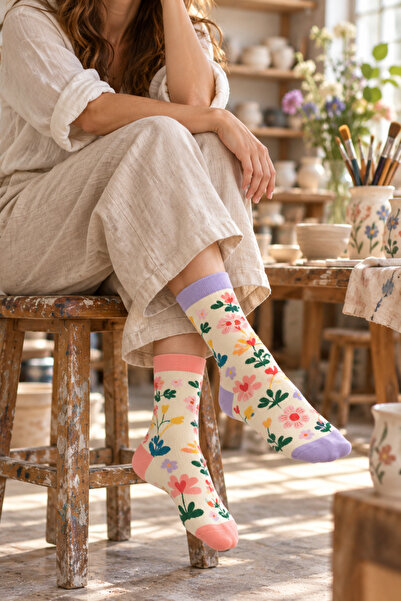 HNSOCKS RENKLİ ÇORAP MAFYASI Heritage Nature Floral Patterned Colorful 6-Piec...