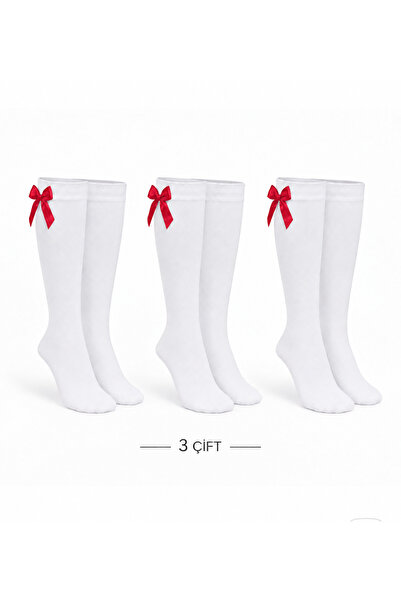 Genel Markalar Caglar Socks Kız Çocuk Fiyonklu Diz Altı Çorap 3 Çift Beyaz & ...
