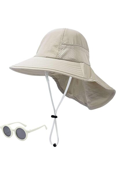 Generic Baby Sun Hat with Sunglasses for 3 Years Baby, UPF 50+ Beige Wide Bri...