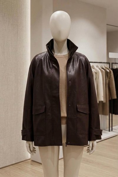 PRİFALDİ Zr Long Oversize Flap Pocket Zipper Closure Black Women's Leather Jacket