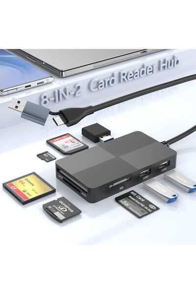 Generic USB C Multi Card Reader Hub, 5 Memory Cards with Extra 3 USB3.0, SD/T...
